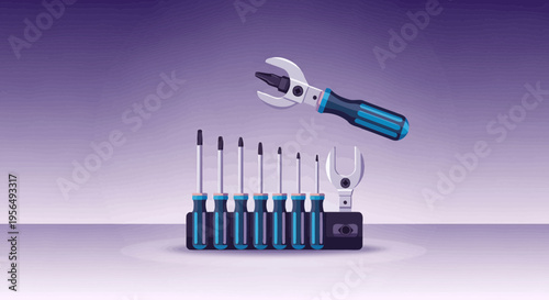 Vibrant vector illustration showcasing an assortment of screwdrivers and wrenches for repairs