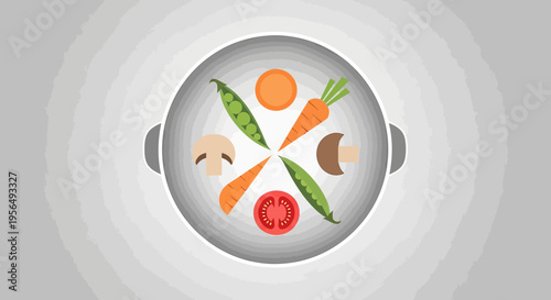 Vibrant vegetable assortment in a pot preparing delicious and healthy food composition