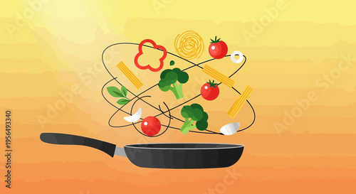 Vibrant vegetarian delight ingredients in a cooking pan ready for culinary creations