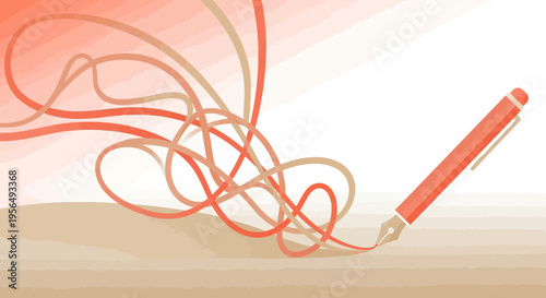 Vector illustration of a pen creating abstract lines, a concept of creative writing