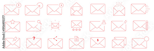 Mail envelope icon set. Line mail collection.