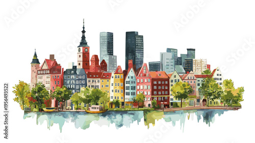 Miniatur Wunderland. Miniatur Wunderland watercolor vector illustration