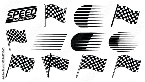Checkered flags and speed lines for racing and motorsport designs