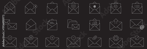 Mail envelope icon set. Line mail collection.