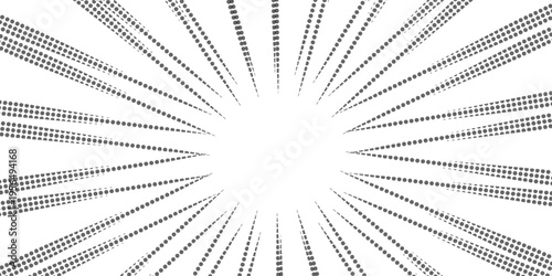Abstract halftone sunburst background. Pop art comic book strip cover design. Explosion, isolated retro style comics radial background.
