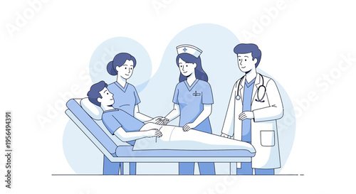 Medical team attending to a patient in hospital, health examination and support for healthcare