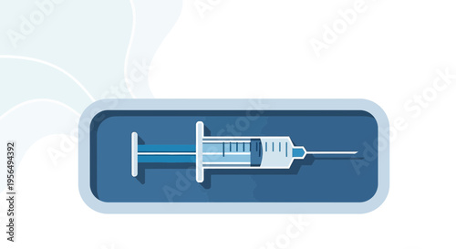 Medical Syringe Illustration on Blue Background Emphasizing Healthcare and Immunization Concepts