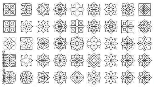 Collection of intricate geometric floral designs and patterns