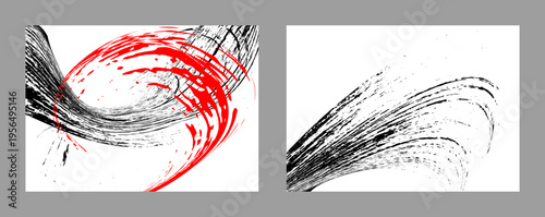 Black and red ink strokes on a white background. Unusual background design. Vector.