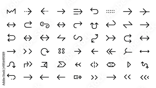 Collection of various black arrow icons on white background for navigation and direction