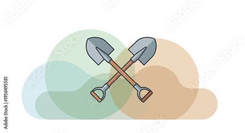 Two shovels illustration with transparent colorful overlapping circles background tool