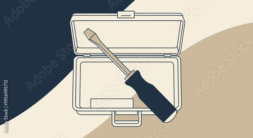 Toolbox illustration with a screwdriver, showcasing repair equipment and home improvement elements