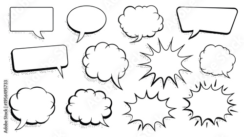 Collection of various comic book style speech bubbles and thought clouds for digital illustrations  various shapes and sizes