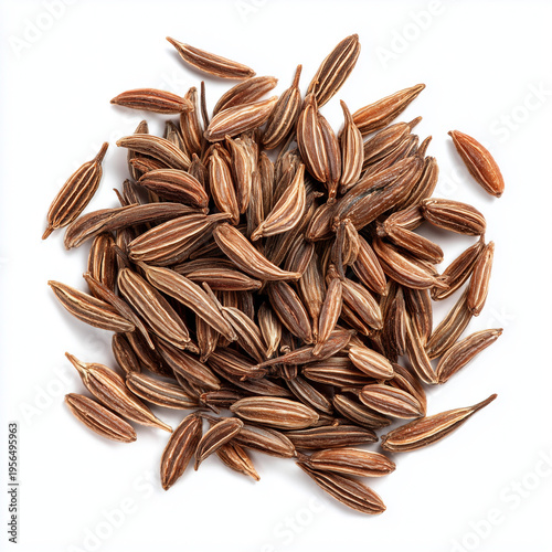dried cumin seeds on white background
