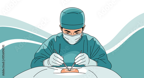 Surgeon performing medical procedure in operating room with modern design elements