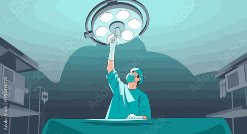 Surgical Precision: A Dedicated Surgeon Adjusting the Operating Room Light with Focus and Care