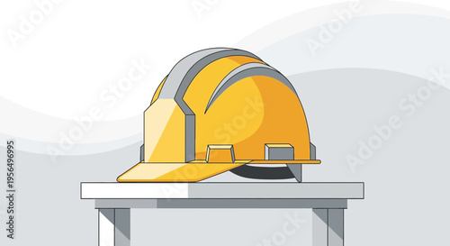 Stylized vector illustration depicting a vibrant yellow construction helmet safety concept