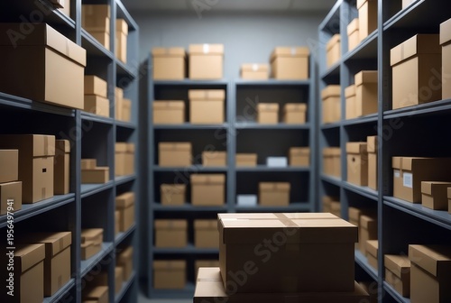 Thriller investigation into mysterious packages warehouse photo dark environment