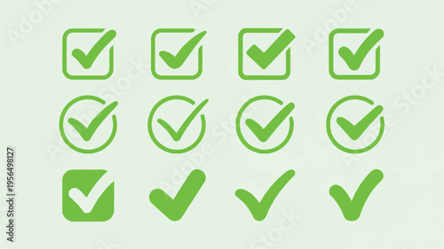 Green checkmark icons in various shapes and styles for design use