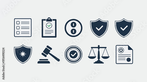law and order icons with checkmarks and shields