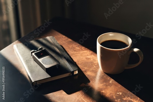 Intriguing coffee break investigation in a cozy office thrilling atmosphere