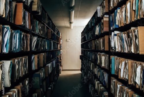 Investigation thriller in a dimly lit archive documenting secrets and evidence