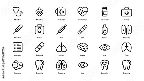 Medical icons set with health symbols and signs
