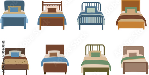 Bed Furniture Collection with Various Bedroom Designs Including Modern, Classic, and Minimal Styles in Flat Vector Illustration for Interior and Home Decor Concepts