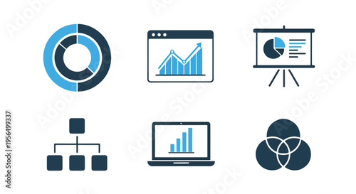 flat business analytics icon set - Glyph solid icon - Editable modern style icon - Clipart, sticker - icon set
