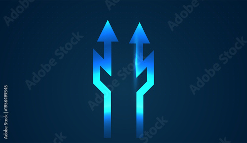 arrow design shows upward momentum fueled by technology in Finance and Business environments. and Bright arrow lines rising upward emphasize growth in technology