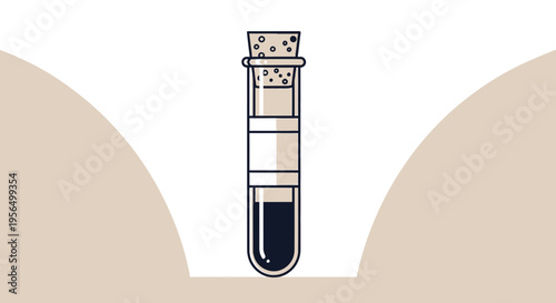 Stylized laboratory test tube with dark liquid and cork stopper illustration
