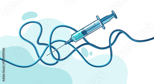 Stylized medical syringe with swirling line, a visual representation of healthcare