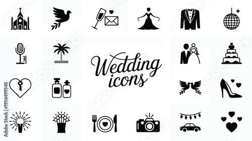 Wedding icons collection with various symbols and objects