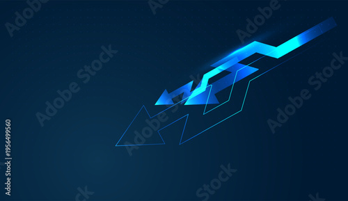 arrow moving downward represents declining trends in technology impacting Finance and Business concepts, The glowing arrow directed downward symbolizes a slowdown