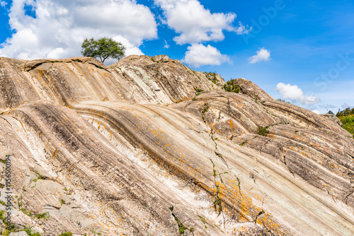 Scenic view of the Rodadero natural rock formations inside the Sacsayhuaman archaeological site in Cusco, Peru.