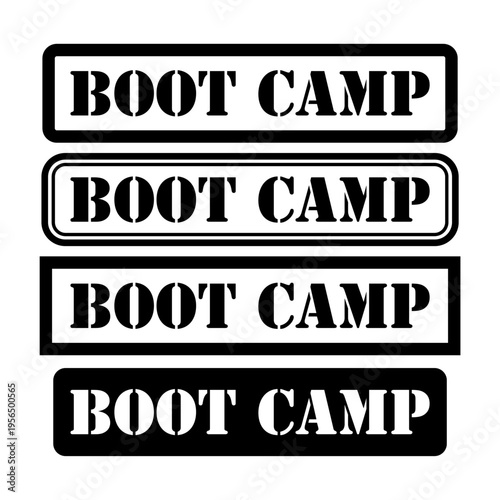 Canvastavla Set of Boot camp stamp symbol, label sticker sign button, text banner vector illustration