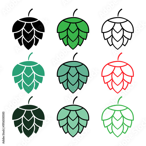 Set of Hop icon beer cone leaf sign,pub herb design, nature seed vector .