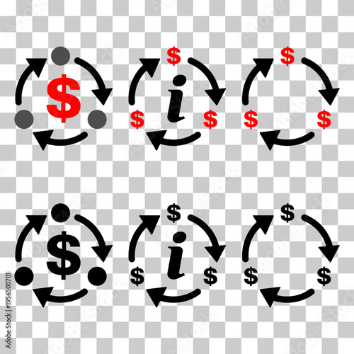 Set of Dollar money change icon, trade cash information web symbol, convert sign vector illustration .