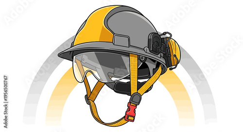 Stylized firefighter helmet vector illustration with visor and ear protection safety design