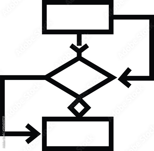 Algorithm icon. Flowchart and process logic symbol in flat, outline, glyph, and colored styles. Minimal vector design representing data flow and step-by-step computation, isolated on white background 