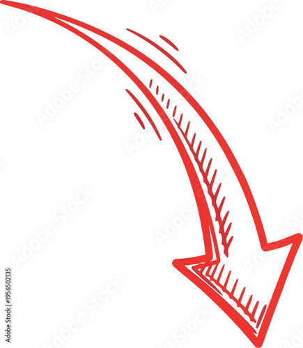 A red arrow points downward with motion lines on a white background illustration.