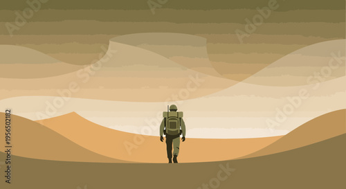 Solitary trek through arid landscape, exploring a desert environment with adventure