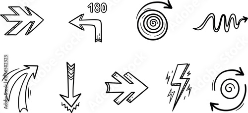 A collection of various arrow illustrations in different styles and directions.