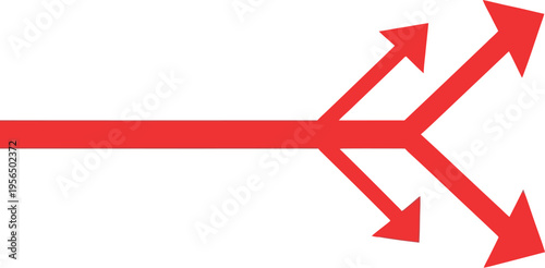 A red arrow diverges into multiple directions on a white background, symbolizing choices.