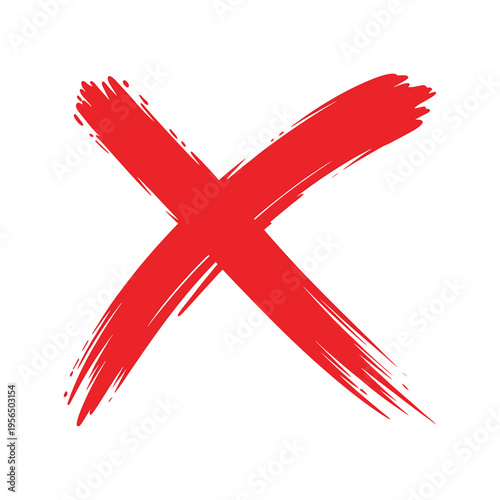 Red cross mark, x symbol, wrong, incorrect, negation, cancellation, error, rejection, stop sign, brush stroke