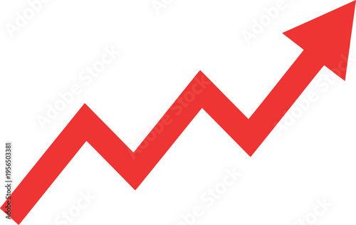 A red arrow graph ascends sharply upward in a jagged line on a white background