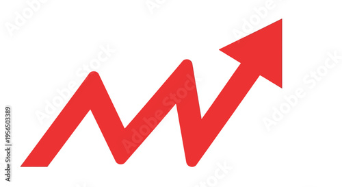 A red arrow illustrates growth and upward trend in a business setting with finance and economy.