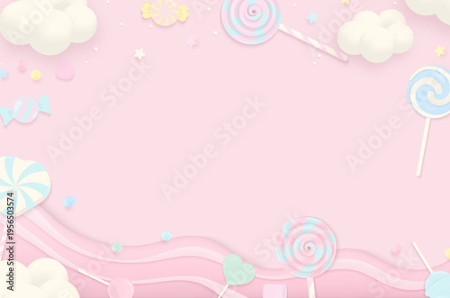 Pastel candy and soft cloud background.
