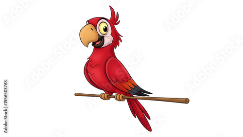 Cute Cartoon Red Parrot Character Isolated on White Background – Colorful Tropical Bird Illustration for Kids Design