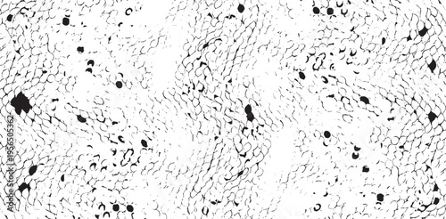 Snakeskin pattern imitation. Lines and spots structural texture. Cool and artsy faux leather background. Abstract vector illustration. Black isolated on white. EPS10 